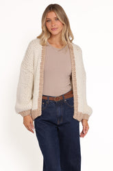 Anige Contrast Trim Cardigan - Cream