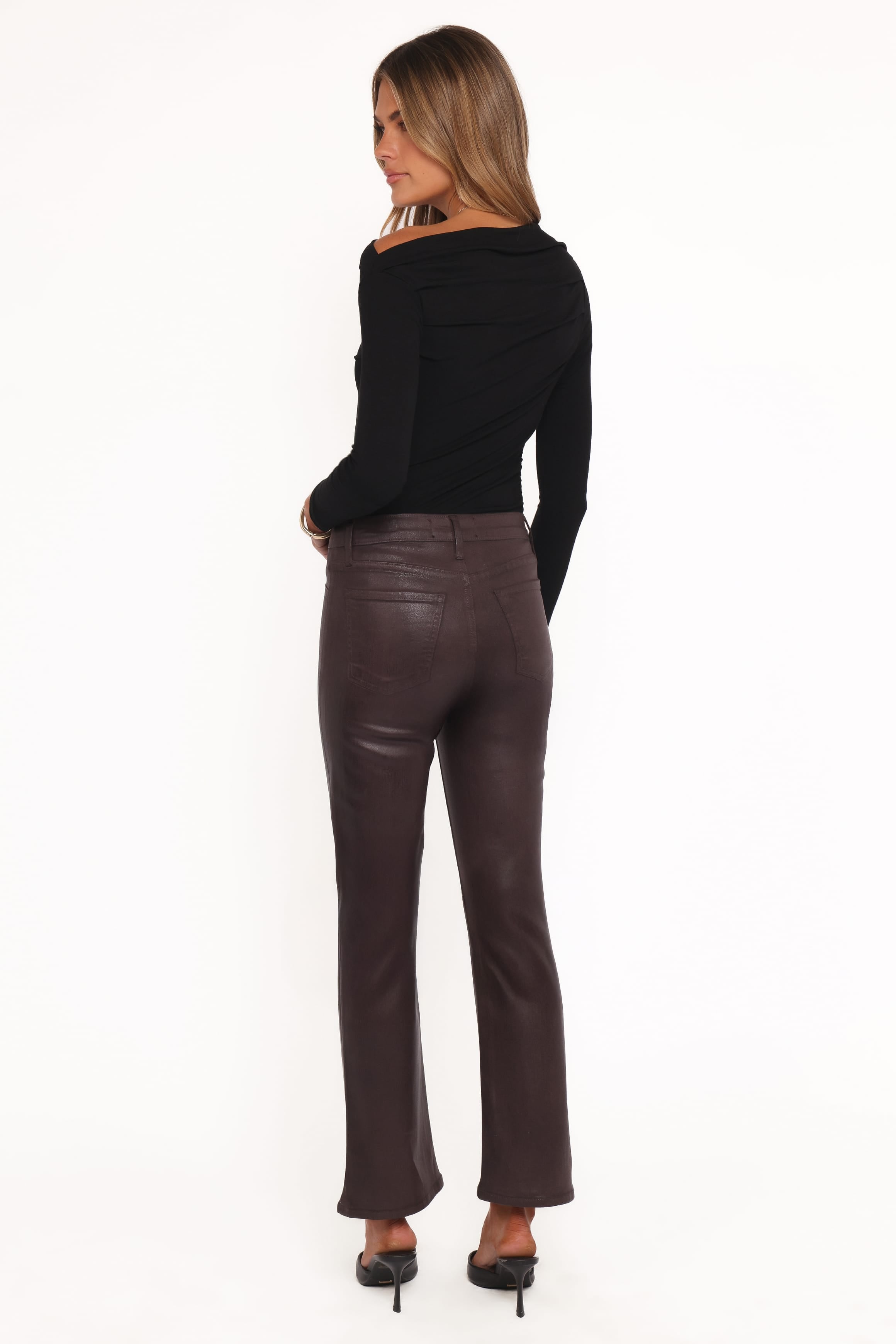 Kalindi Coated Cropped Bootcut Jean - Espresso