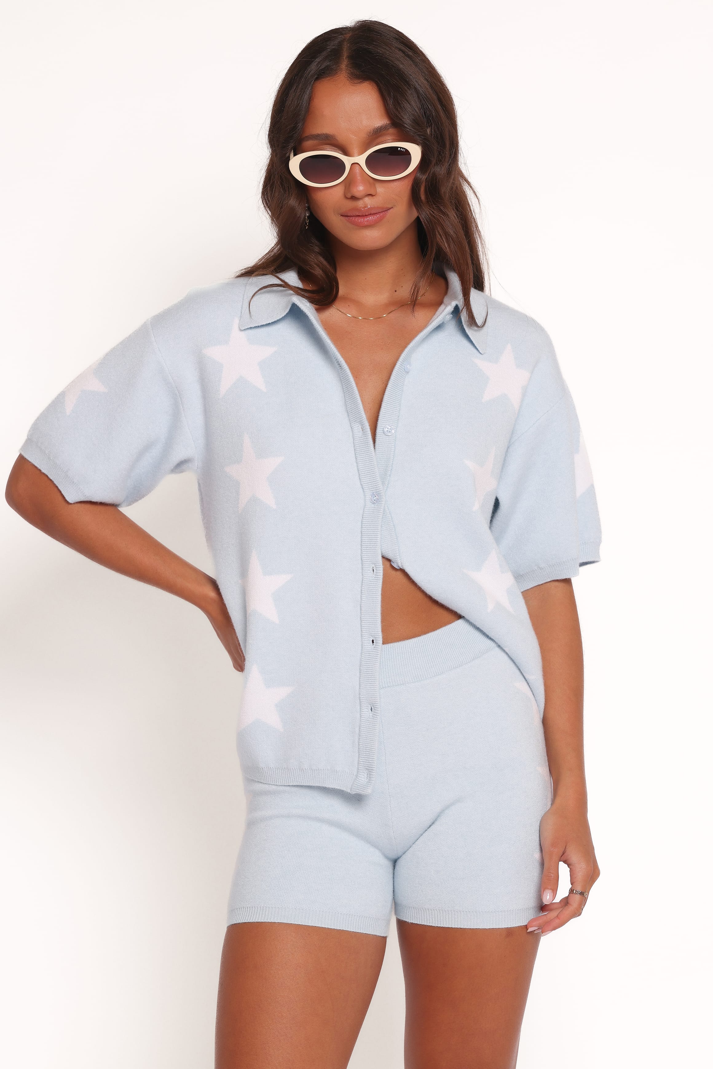 Lela Knitted Shorts - Light Blue Stars