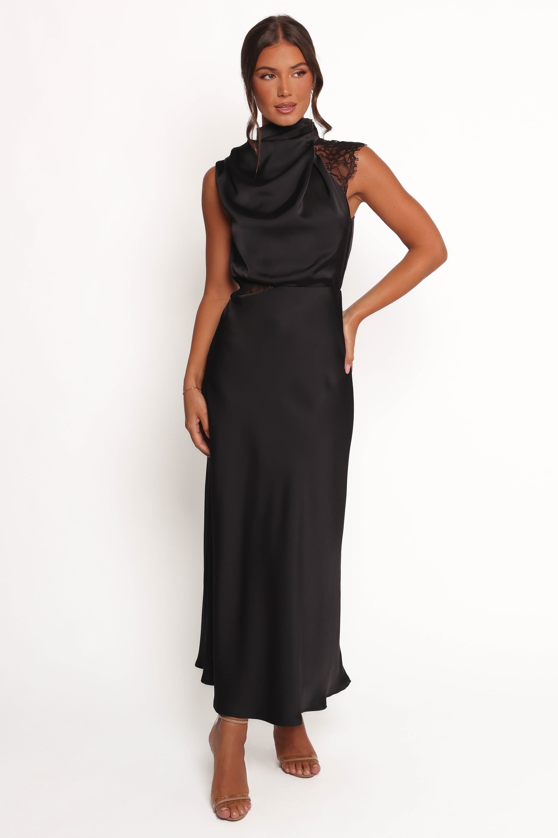 Anabelle Halter Neck Lace Maxi Dress - Black