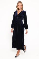 Cece Velvet Long Sleeve Maxi Dress - Midnight Blue