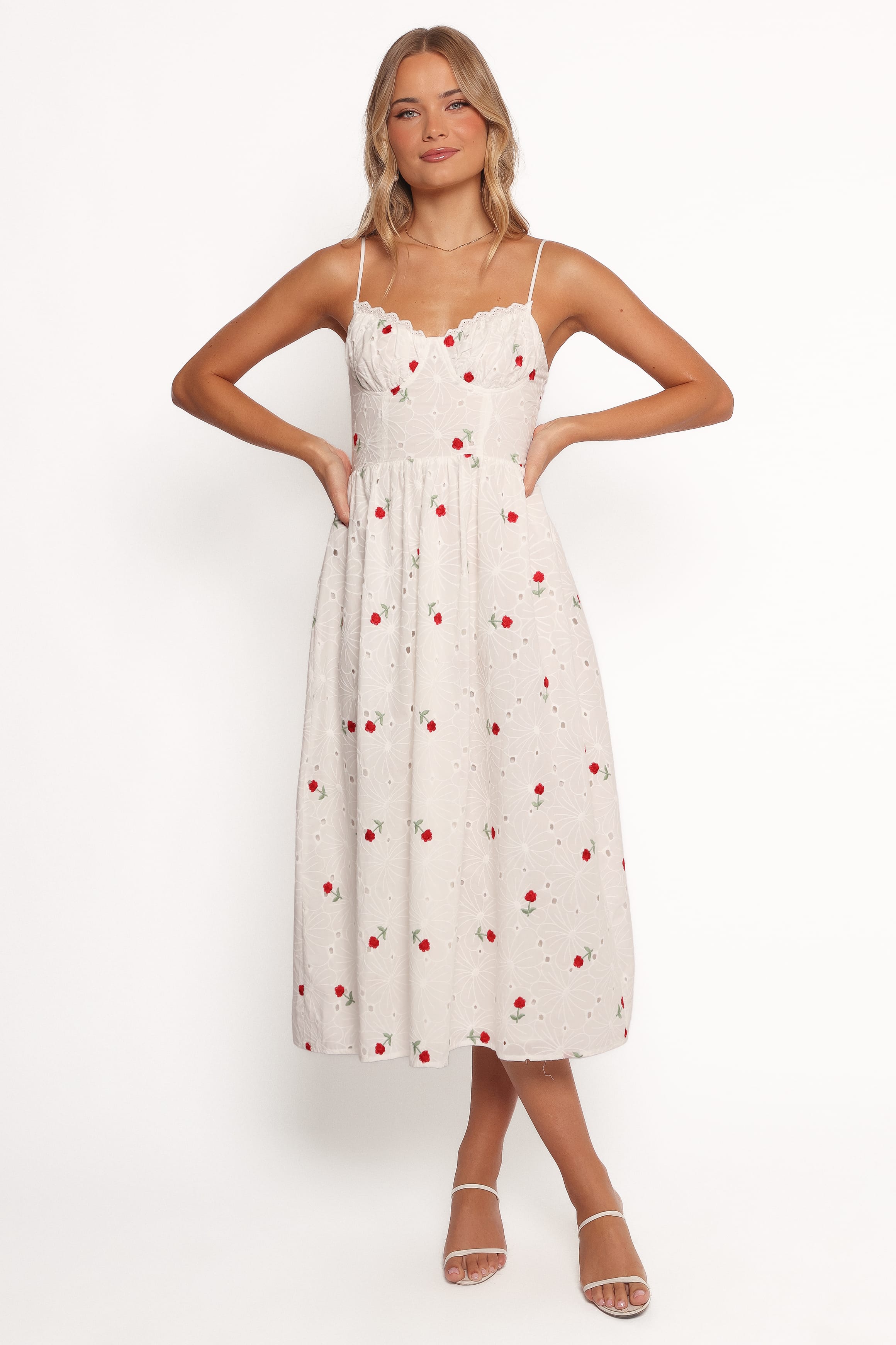 Paloma Maxi Dress - White Red Floral