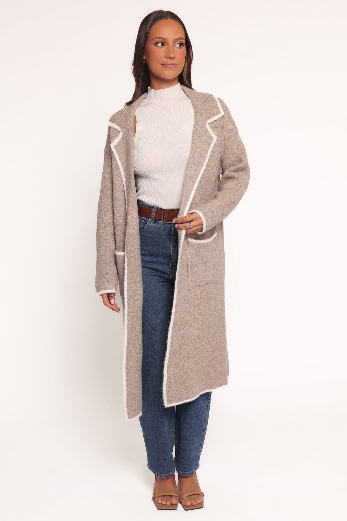Katia Contrast Trim Coatigan - Beige