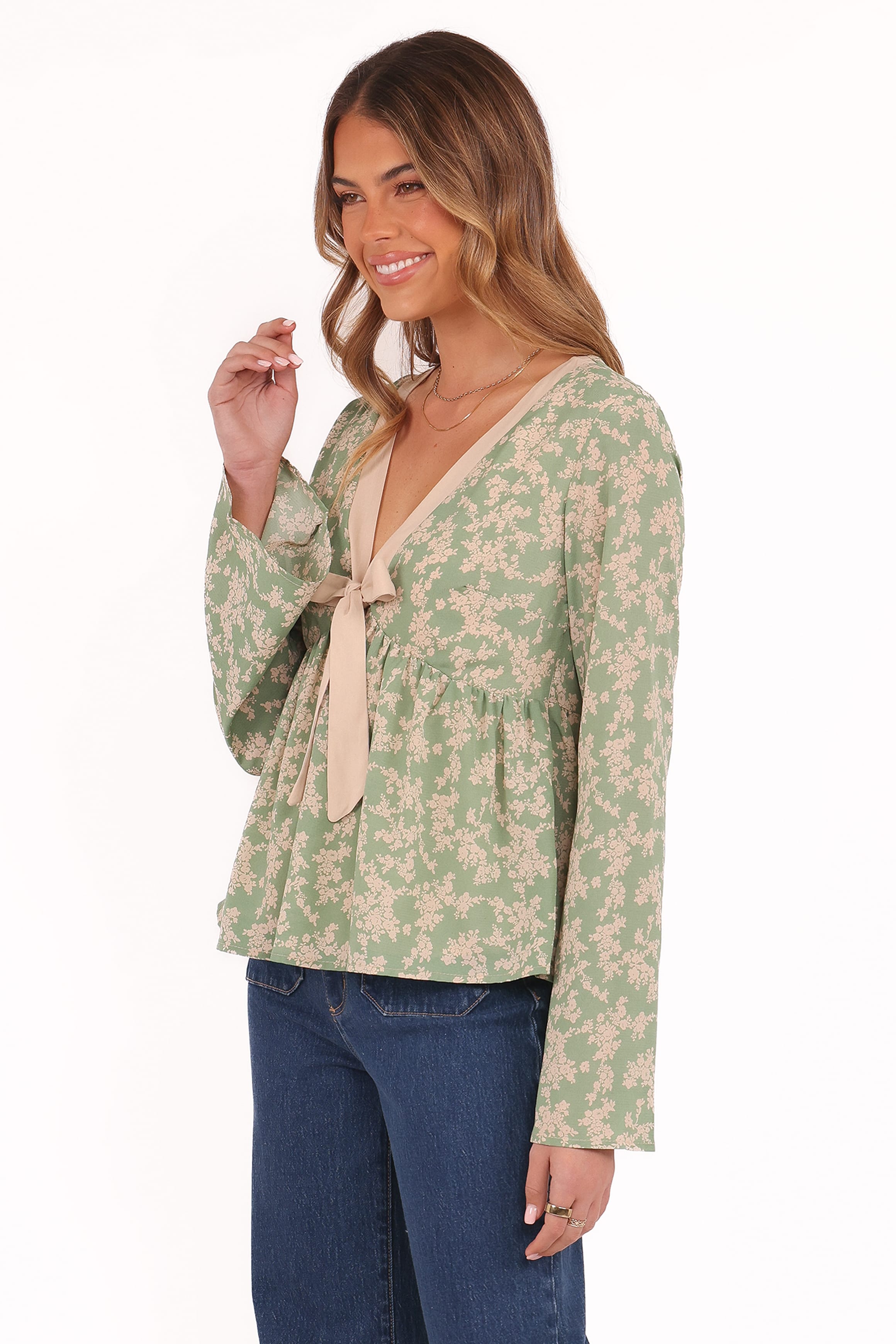 Reeva Long Sleeve Top - Green Floral